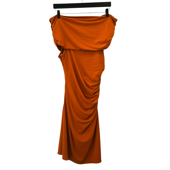 Halston Aliana Mini Dress Size 8 Orange Off the Shoulder Jersey Ruched Cocktail - Picture 6 of 7